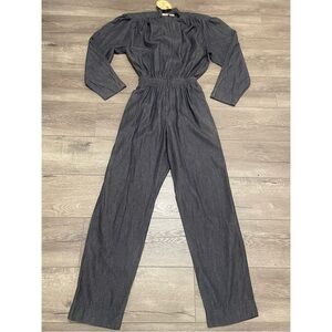 Gene Ewing Bis Jumpsuit Charcoal Gray Chambray Vintage Puckered 80's Sz P NWT